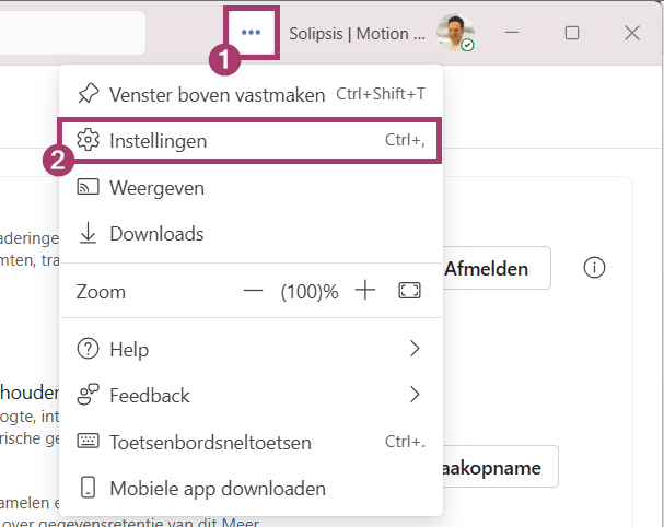 Het menu met de drie puntjes in Microsoft Teams, met daarin de optie Instellingen.